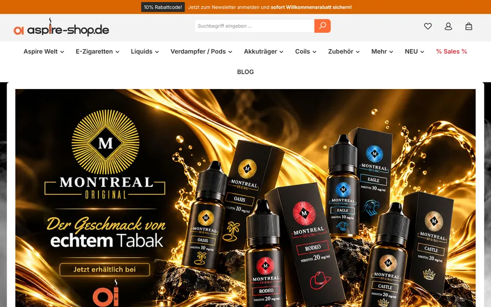 Startseite des Shopware-Shops Aspire-Shop (aspire-shop.de)