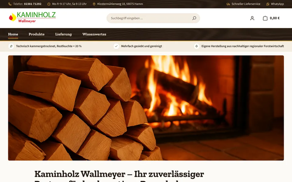 Startseite des Shopware-Shops Kaminholz Wallmeyer (kaminholz-wallmeyer.de)