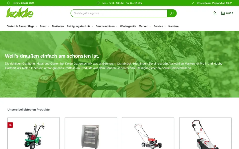 Startseite des Shopware-Shops Kolde Gartentechnik (kolde-gartentechnik.de)