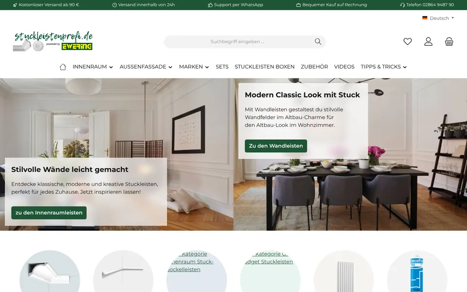 Startseite des Shopware-Shops Stuckleistenprofi (stuckleistenprofi.de)