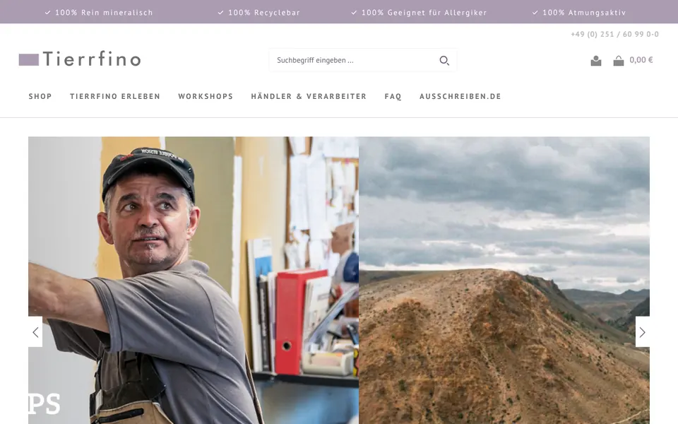 Startseite des Shopware-Shops Tierrfino (tierrfino.de)