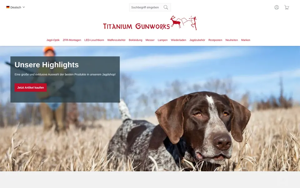 Startseite des Shopware-Shops Titanium Gunworks (titanium-gunworks.de)