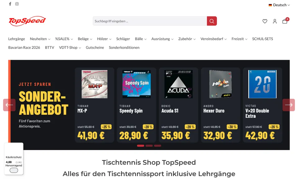 Startseite des Shopware-Shops TopSpeed (topspeed-tt.com)